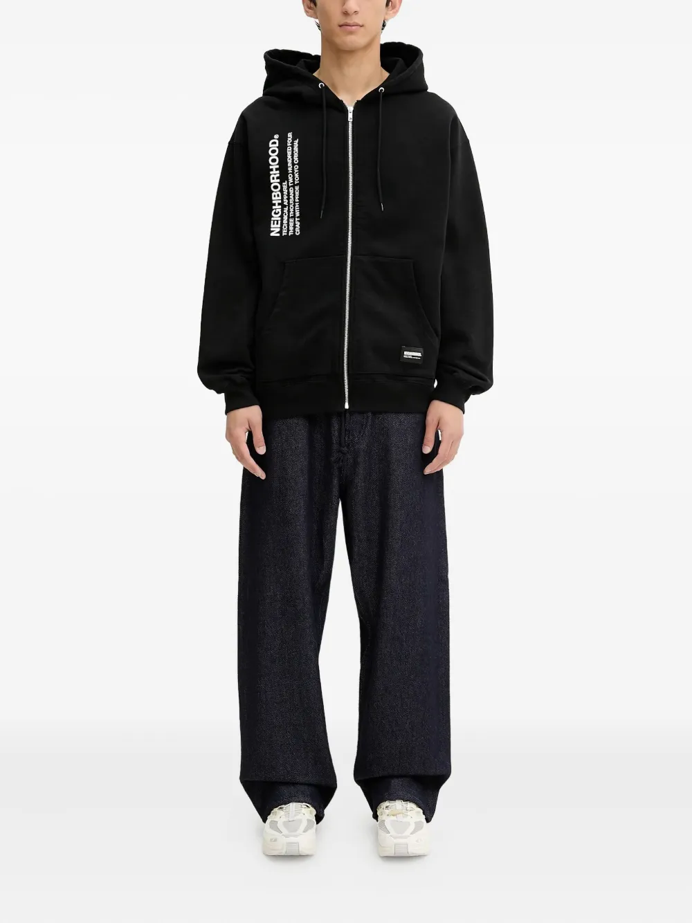 Neighborhood Hoodie met logoprint en rits Zwart