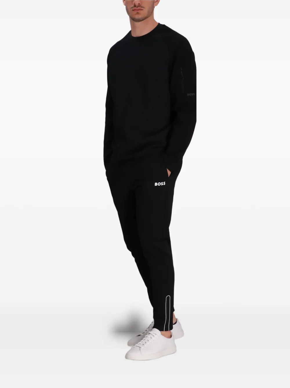 BOSS Trainingsbroek met logodetail en rits Zwart
