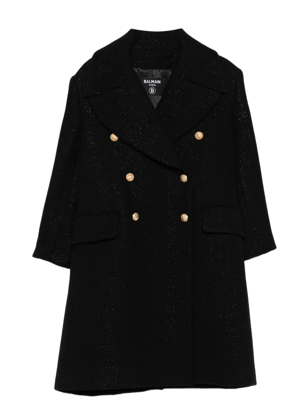 Balmain Kids herringbone glitter-detail coat Zwart