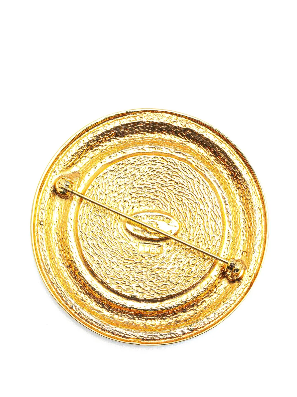 Pre-owned Chanel 1970-1980 Gold Plated 31 Rue Cambon Round Brooch Costume Brooch