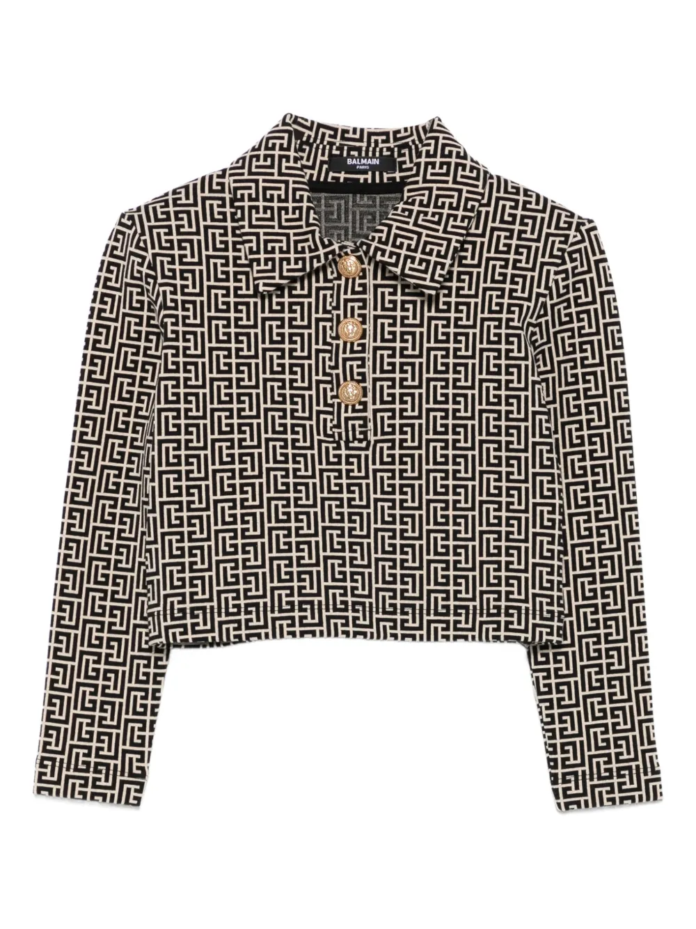 Balmain Kids geometric-print buttoned polo top Zwart