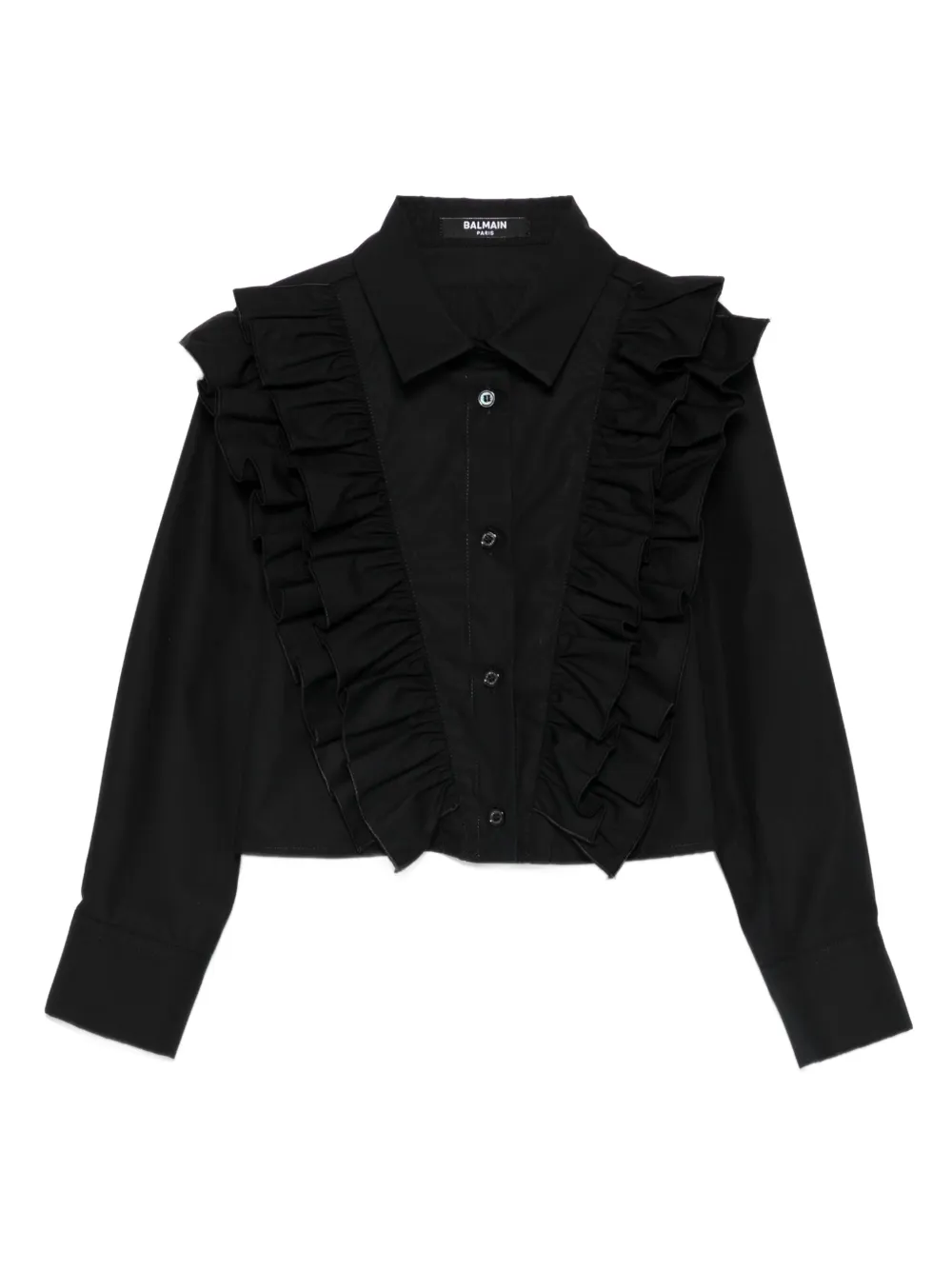 Balmain Kids ruffle-trimmed shirt Zwart