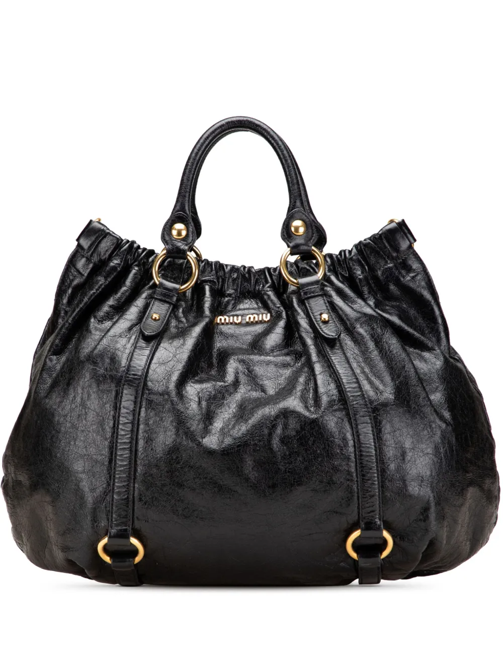 Miu Miu Pre-Owned 2010-2025 Medium Vitello Shine Leather Gathered Hobo satchel | Black | Image 1