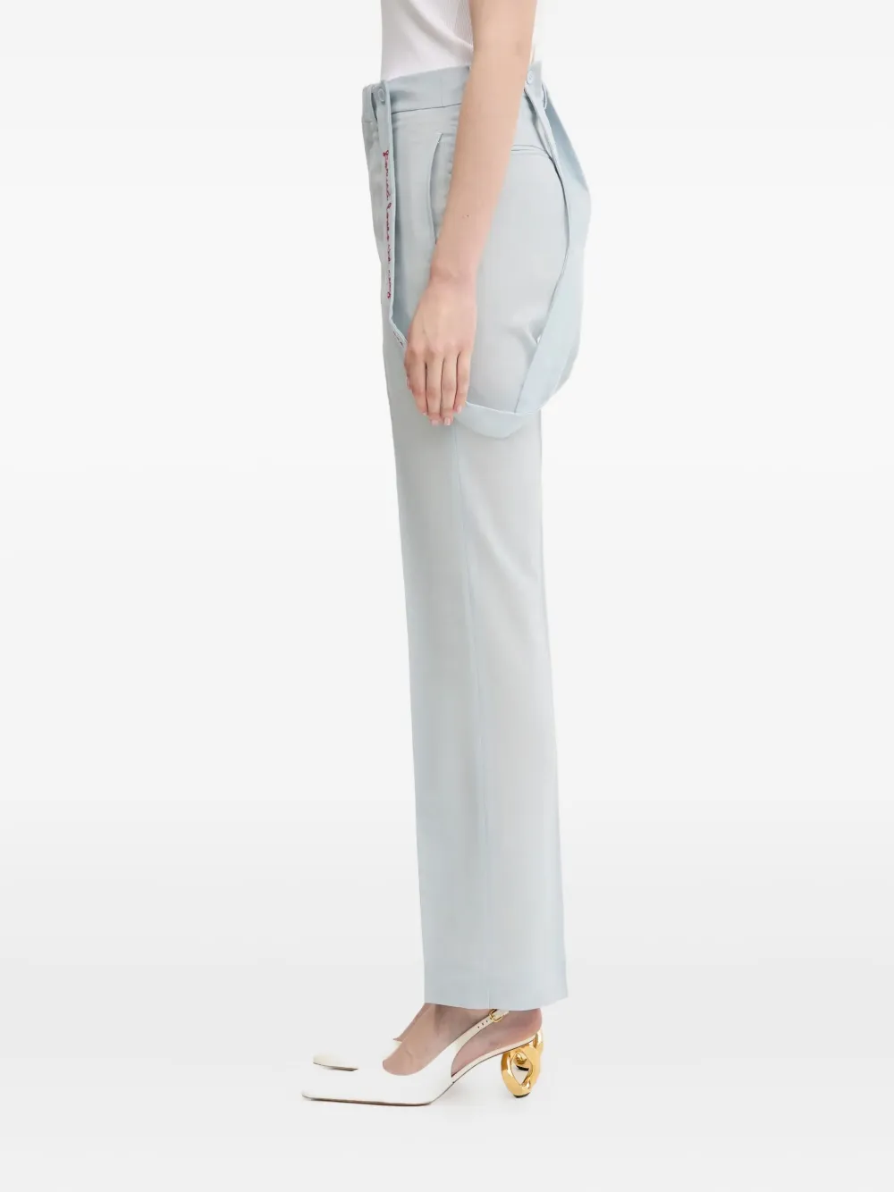 Fiorucci Embroidered Suspender Trousers In Blue