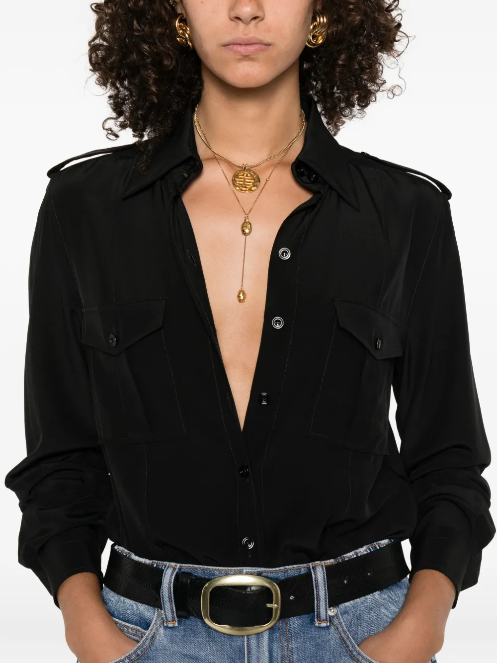 TOM FORD Zijden blouse met puntkraag Zwart