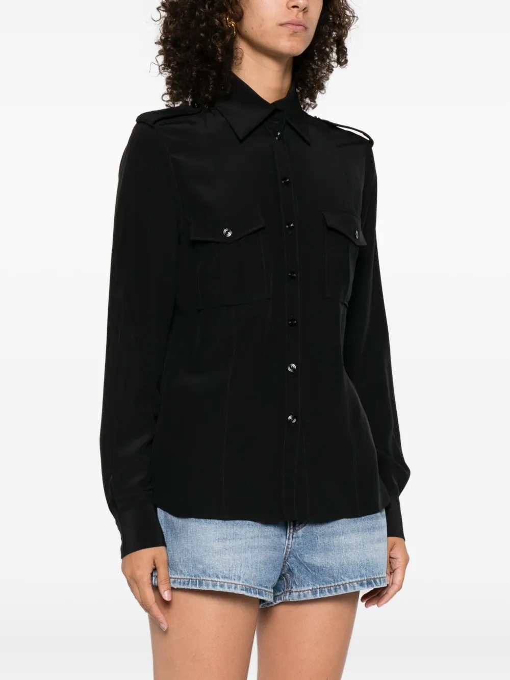 TOM FORD Zijden blouse met puntkraag Zwart