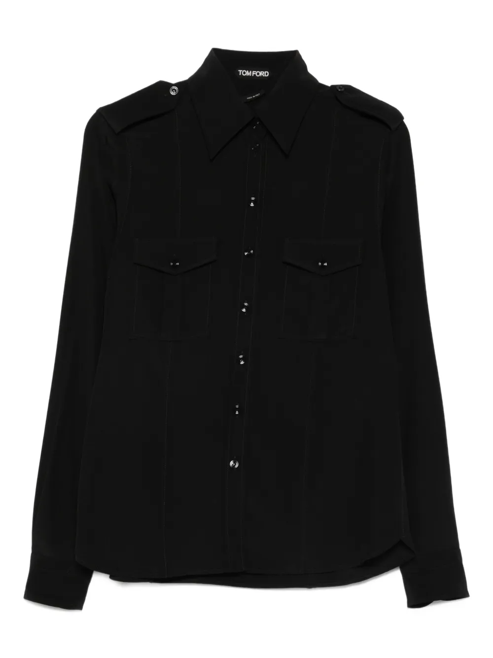 Tom Ford Point-collar Silk Shirt In Black