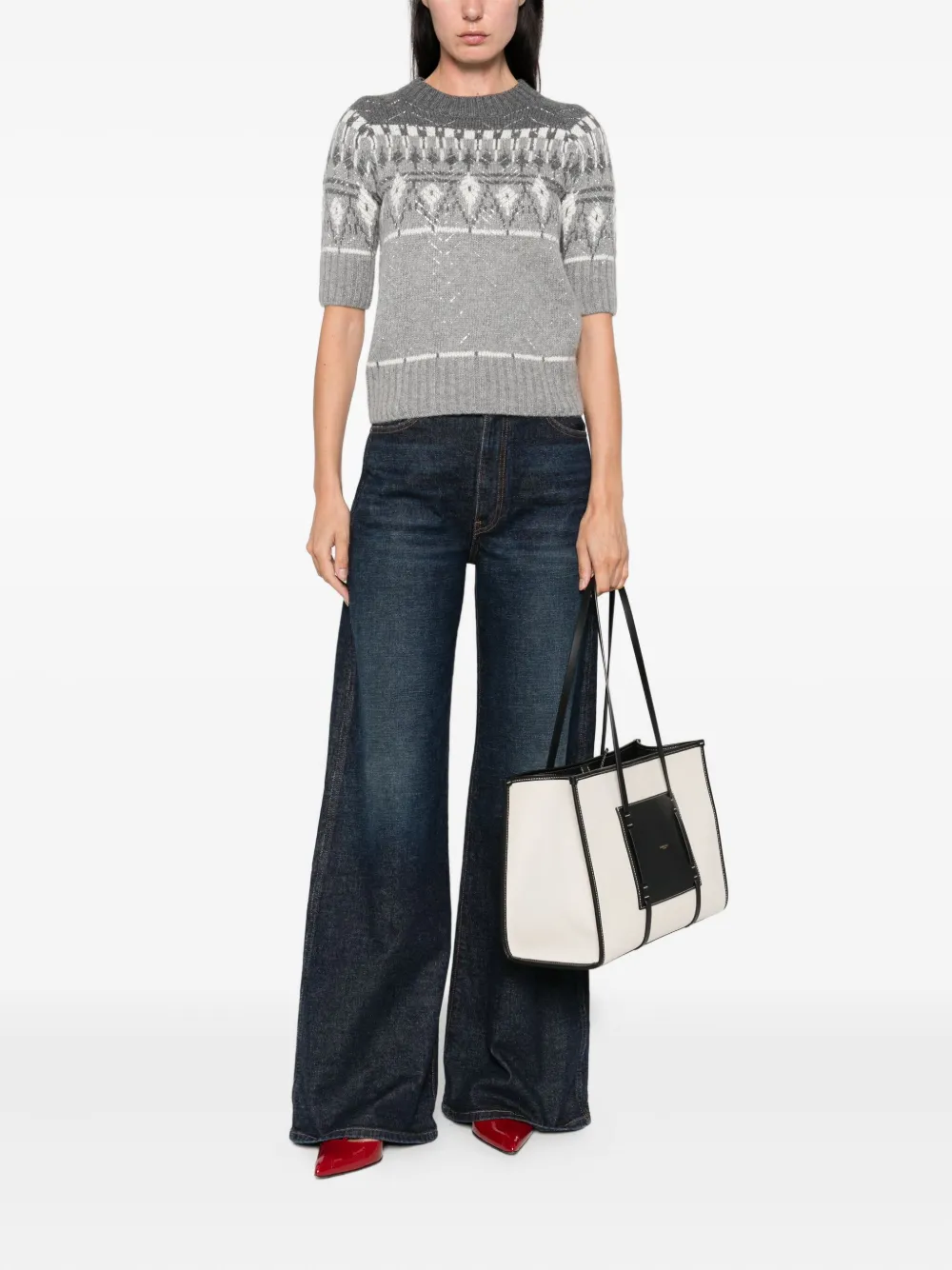 Ermanno Scervino fair isle-knit short-sleeved top Grijs