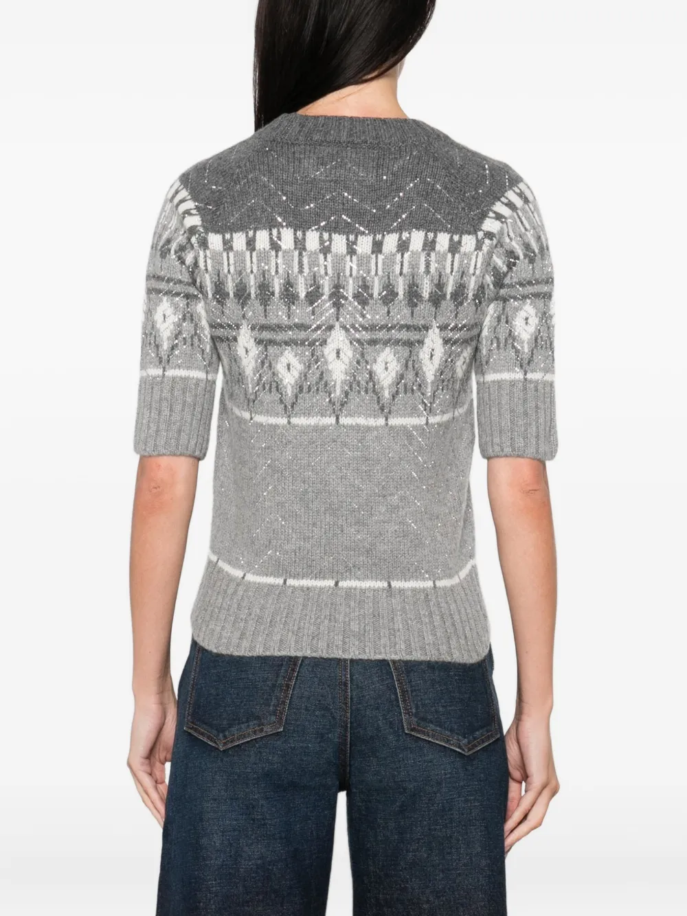 Ermanno Scervino fair isle-knit short-sleeved top Grijs