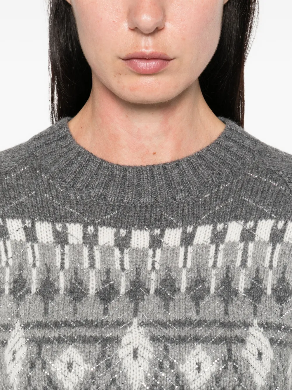 Ermanno Scervino fair isle-knit short-sleeved top Grijs