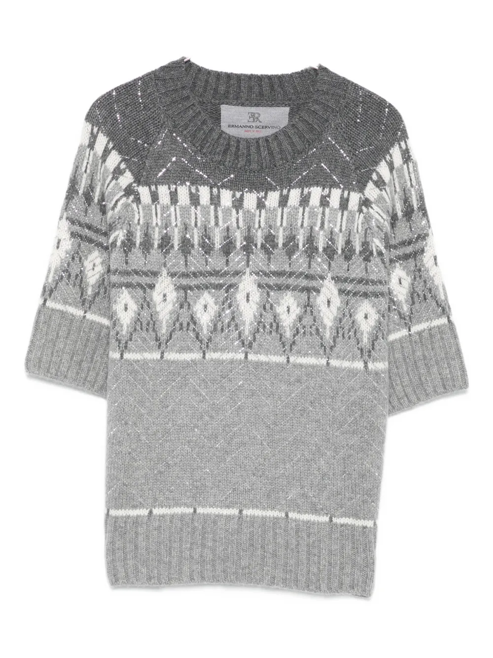 Ermanno Scervino fair isle-knit short-sleeved top Grijs