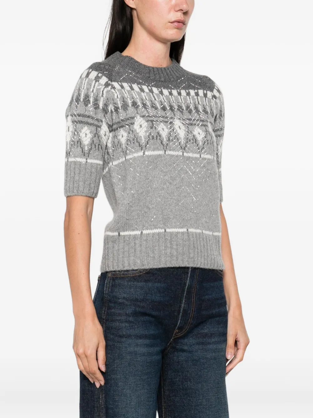 Ermanno Scervino fair isle-knit short-sleeved top Grijs