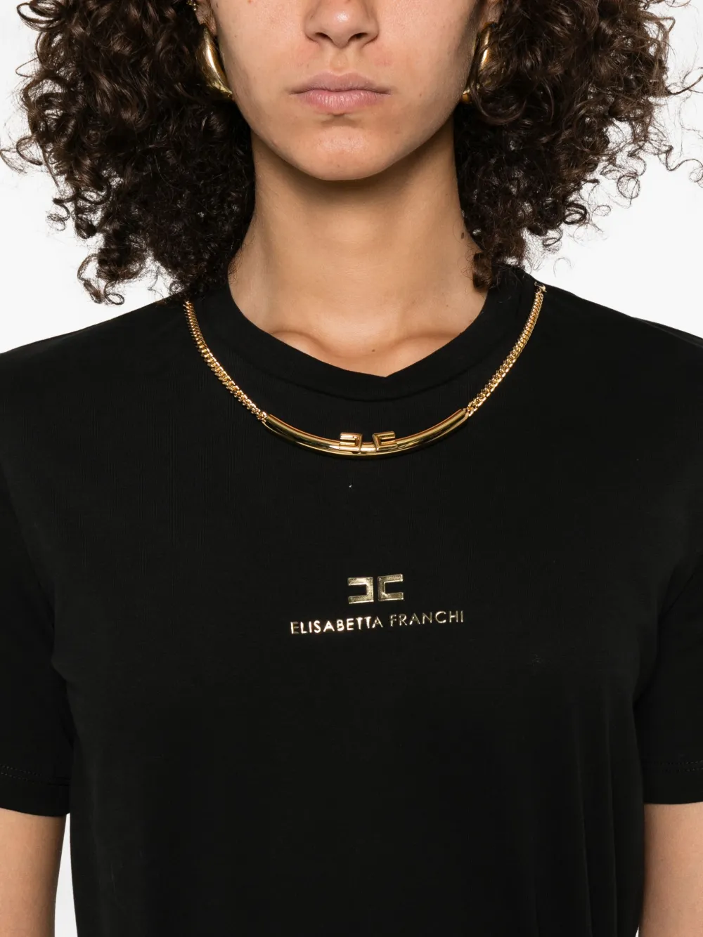 Elisabetta Franchi chain-embellished cotton T-shirt Zwart