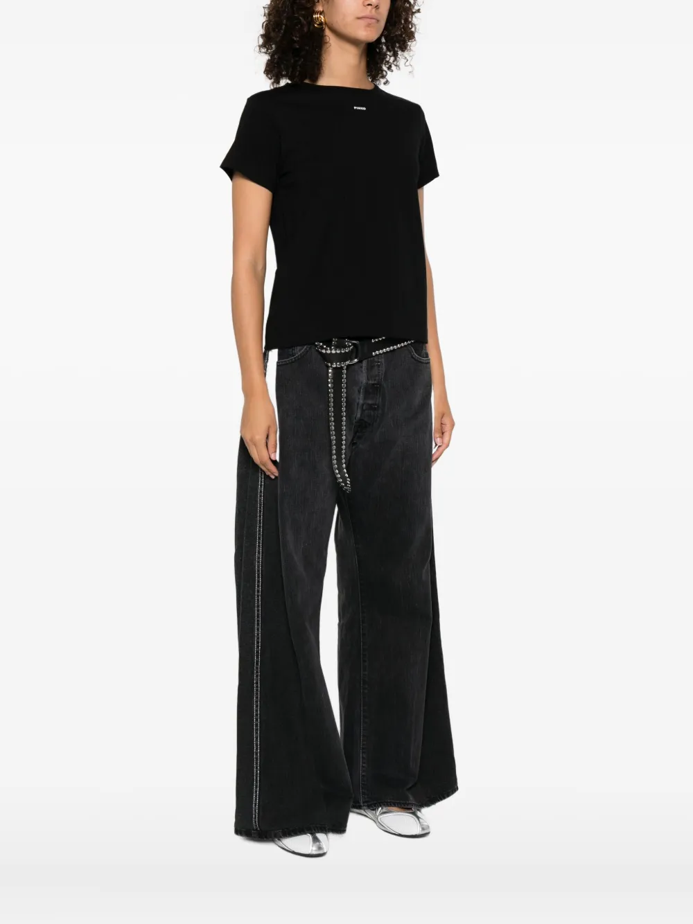 PINKO Top met ronde hals en korte mouwen Zwart