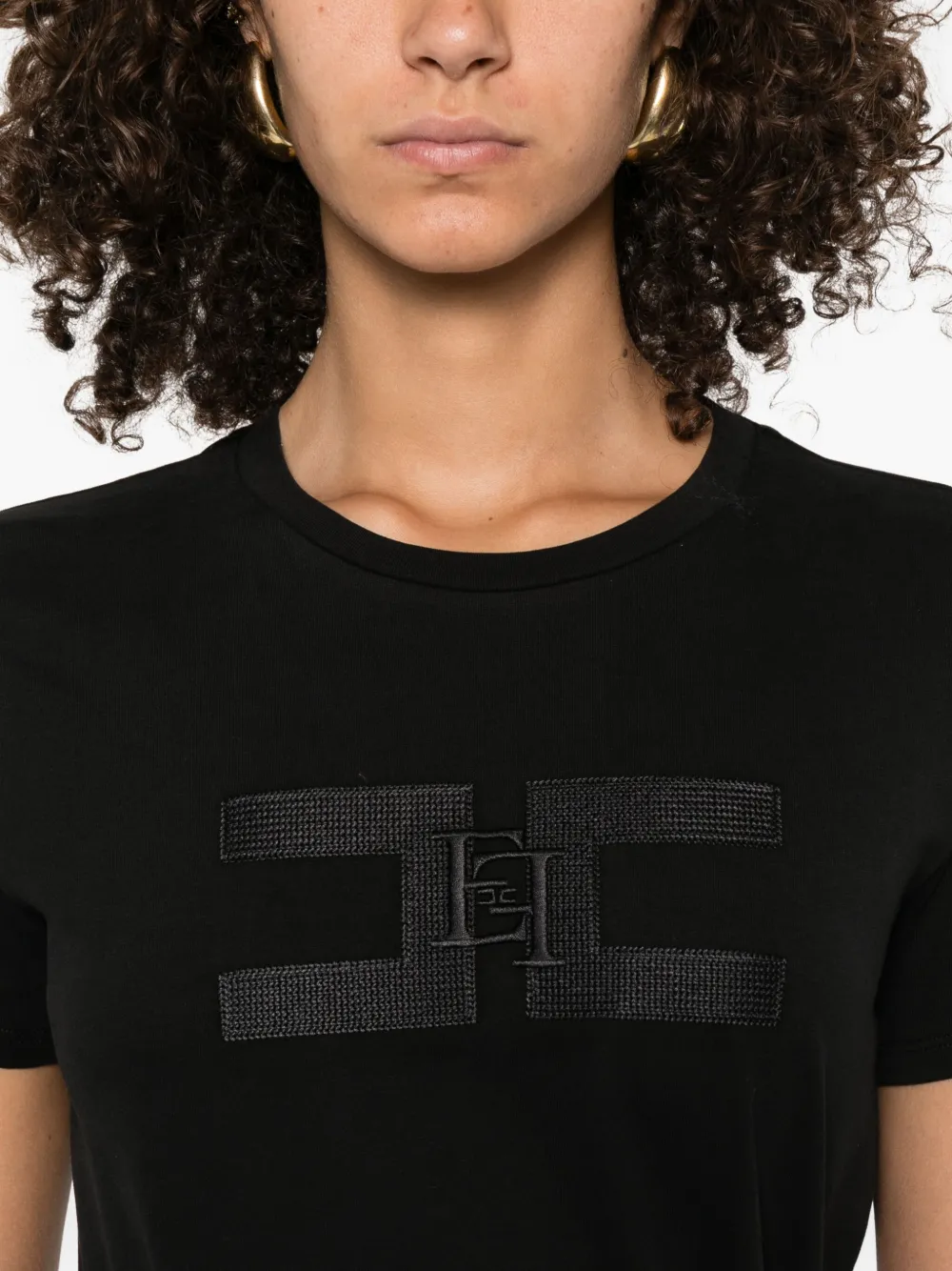 Elisabetta Franchi logo-embroidered T-shirt Zwart