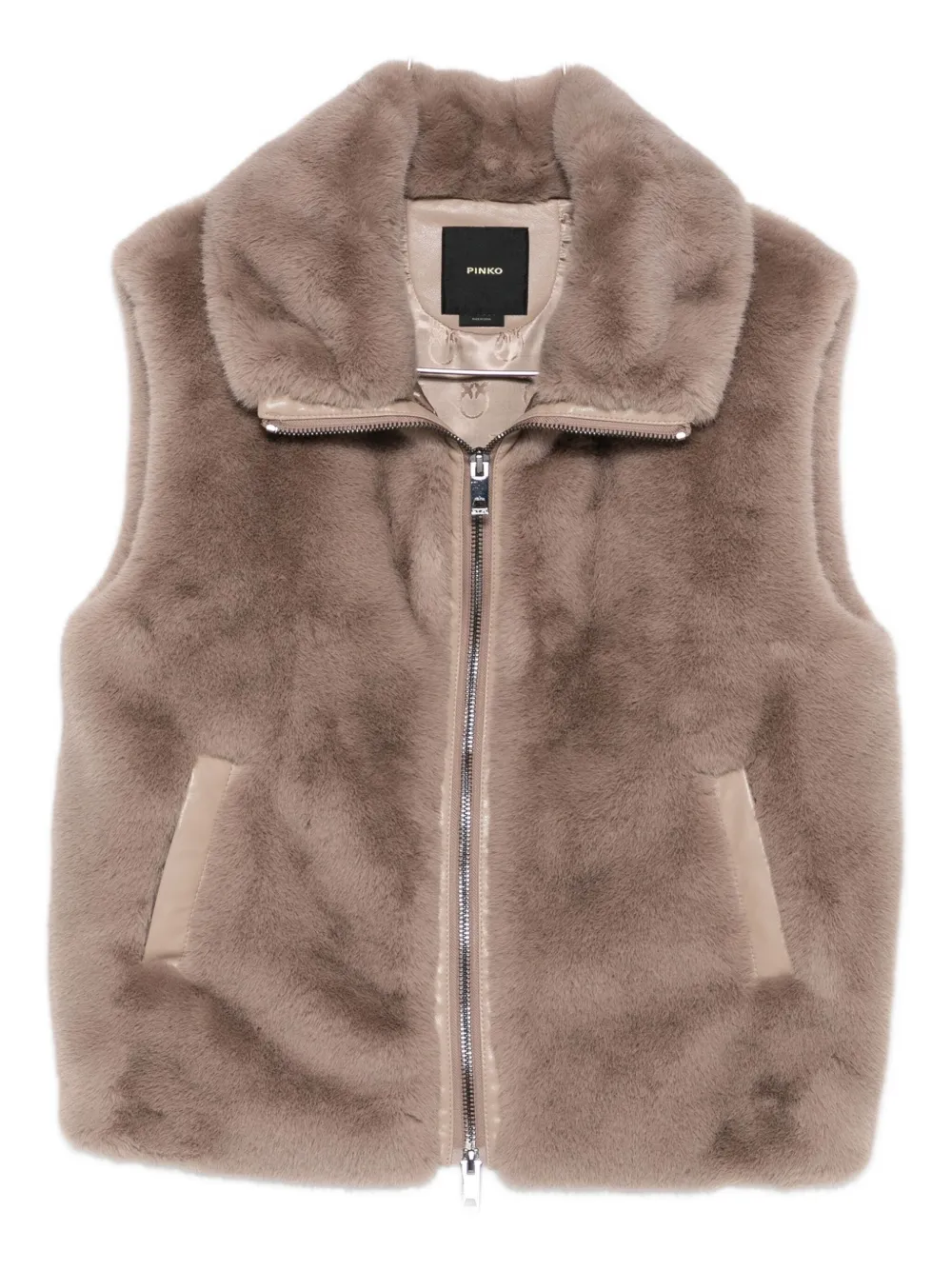 PINKO faux-fur zip-front vest Grijs