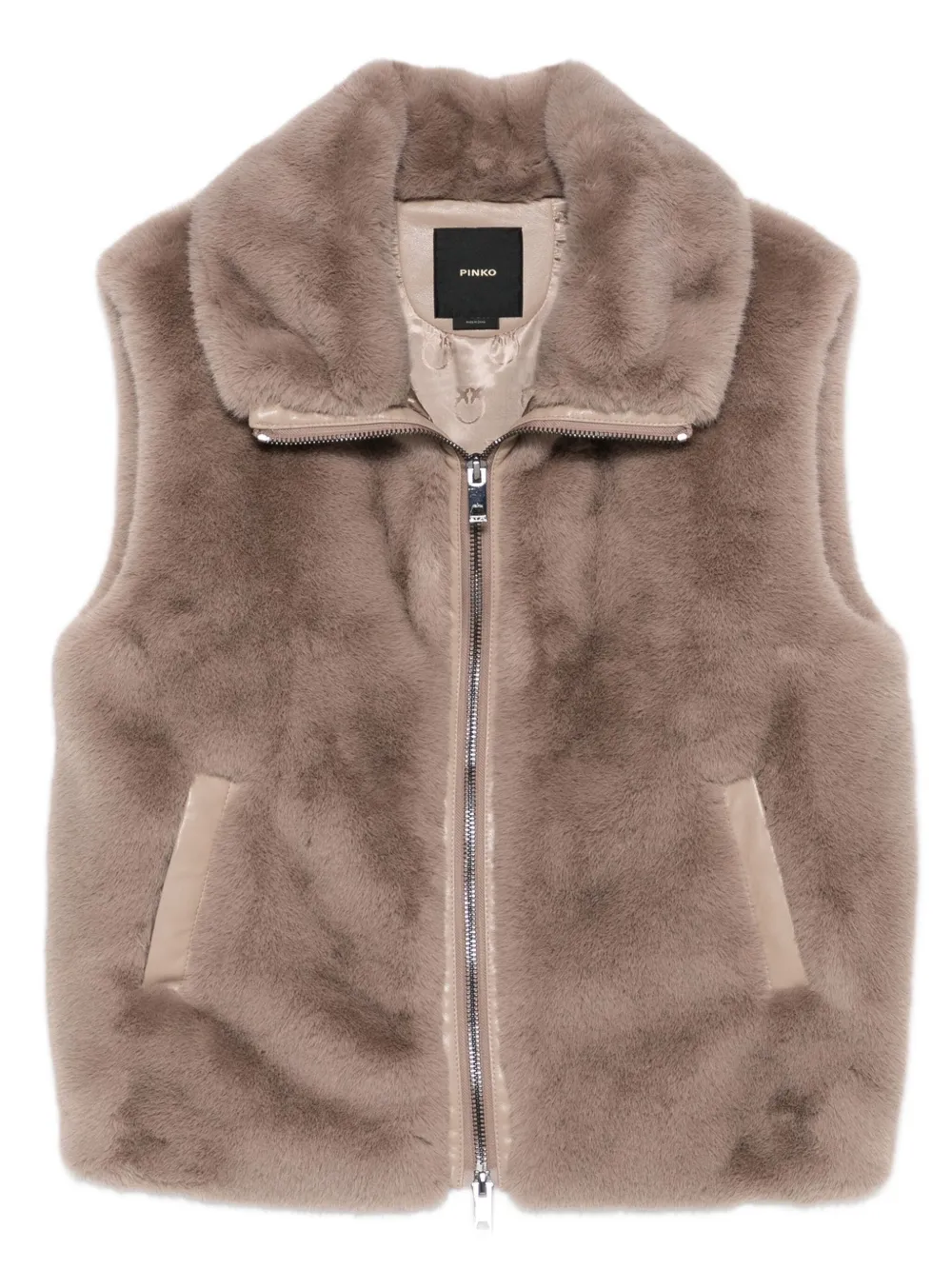 PINKO faux-fur zip-front vest Grijs