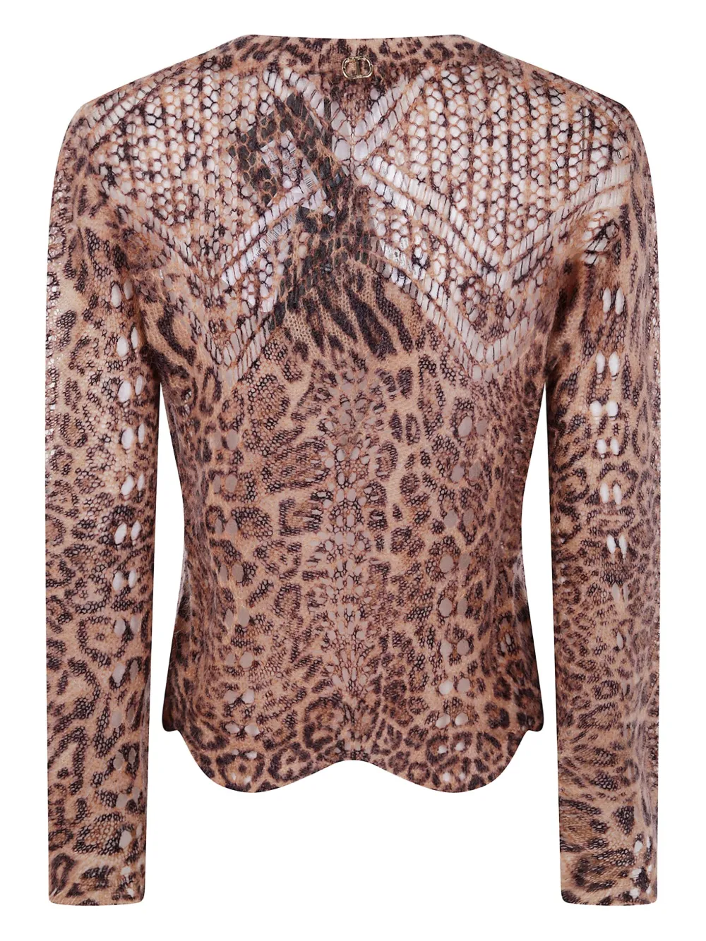 TWINSET animalier print lace-insert sweater Bruin