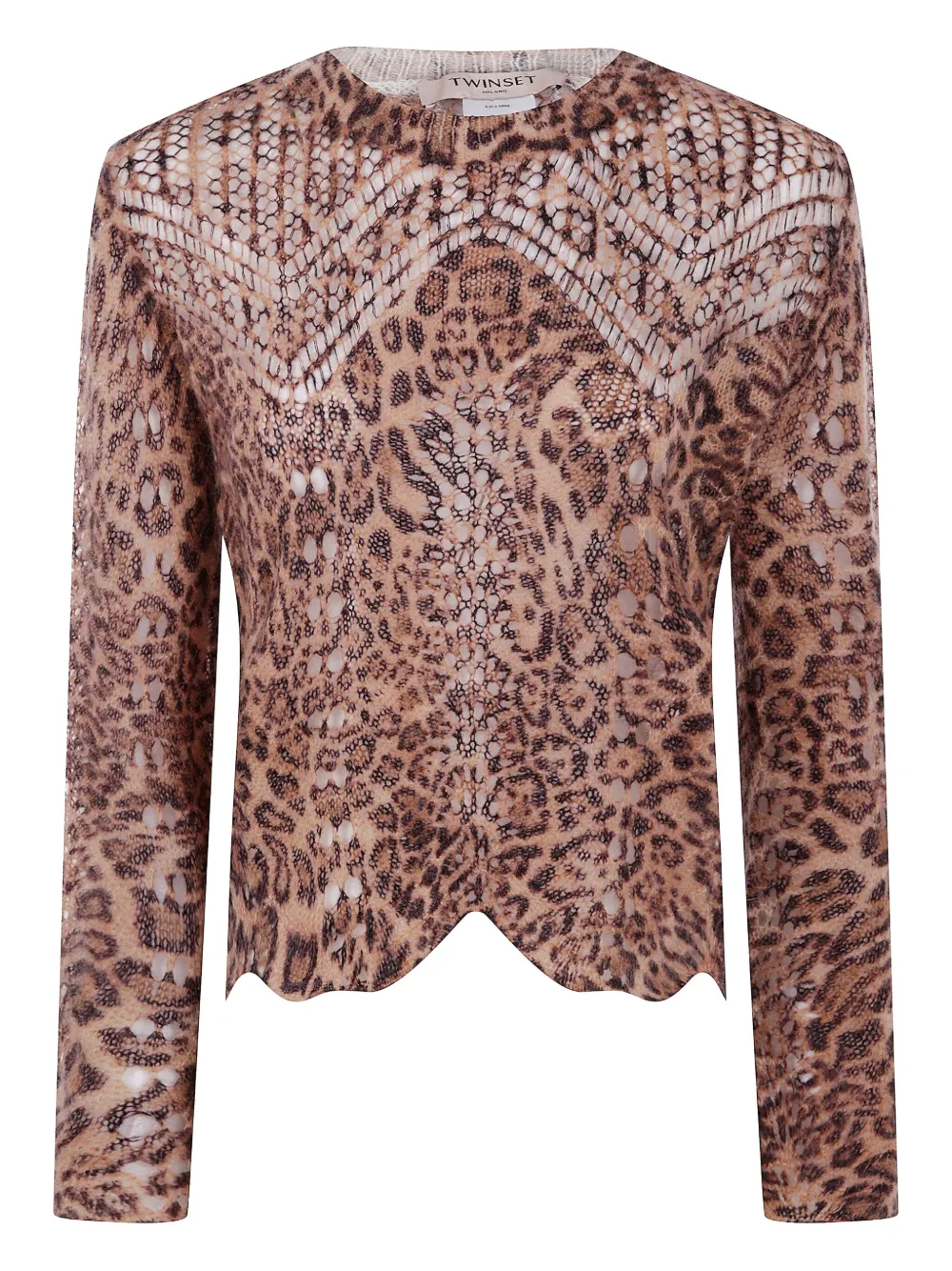 TWINSET animalier print lace-insert sweater Bruin