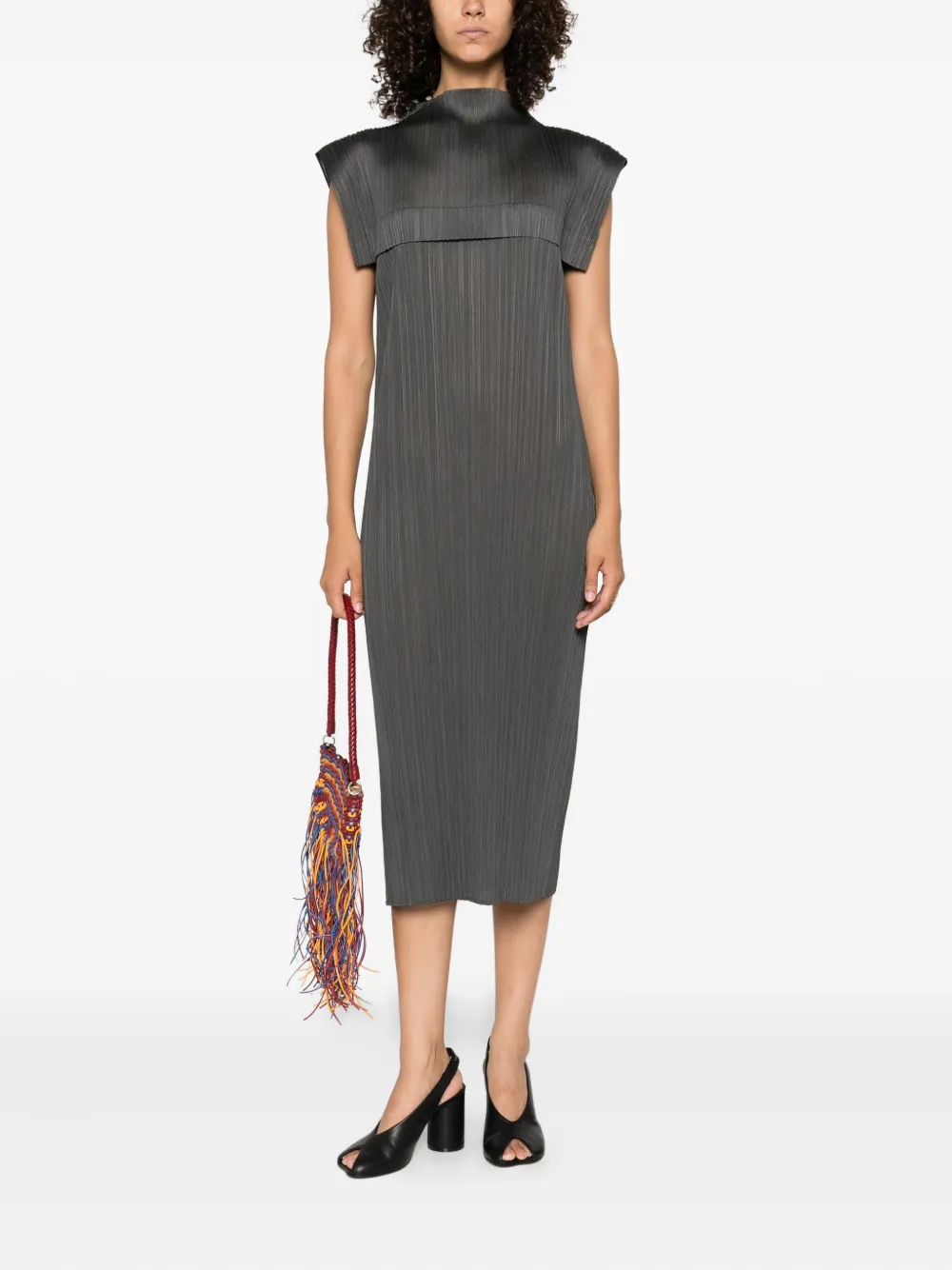 Pleats Please Issey Miyake pleated cape dress Groen