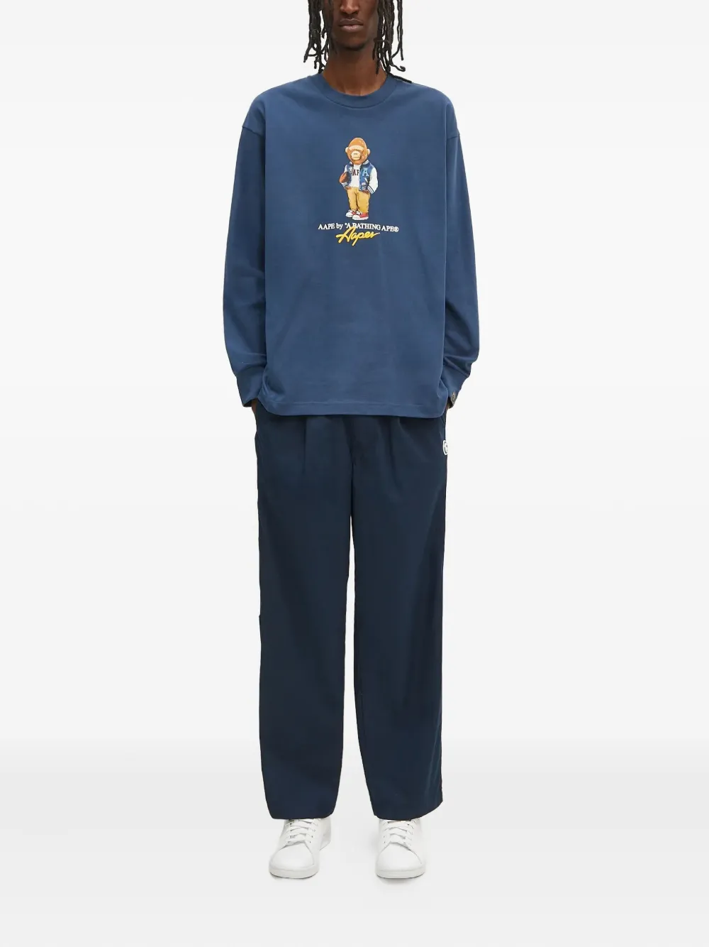 AAPE BY *A BATHING APE pleat-detail drawstring trousers Blauw
