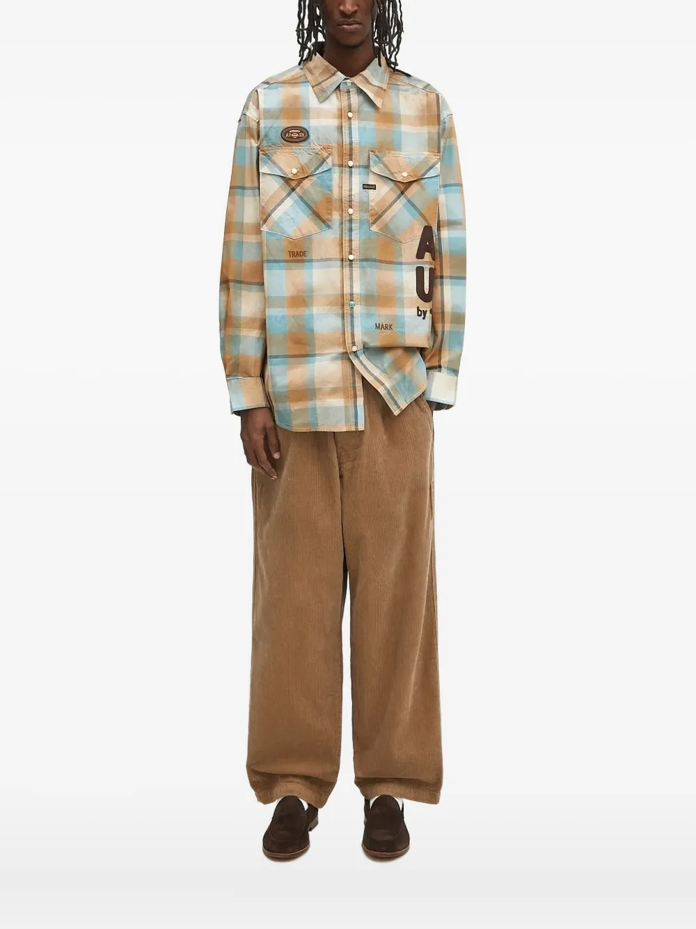 AAPE BY *A BATHING APE plaid logo shirt Beige