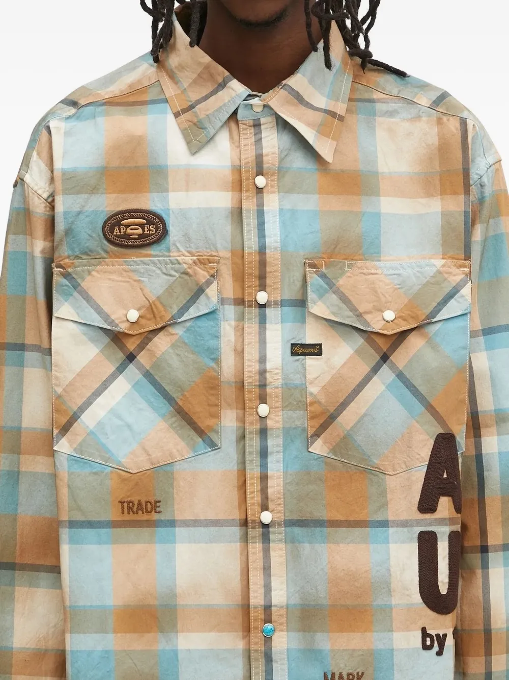 AAPE BY *A BATHING APE plaid logo shirt Beige