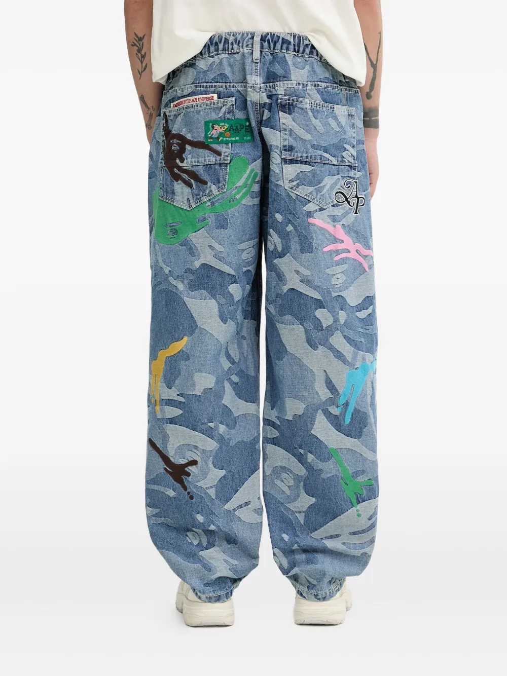 AAPE BY *A BATHING APE camouflage-print hand-detail jeans Blauw