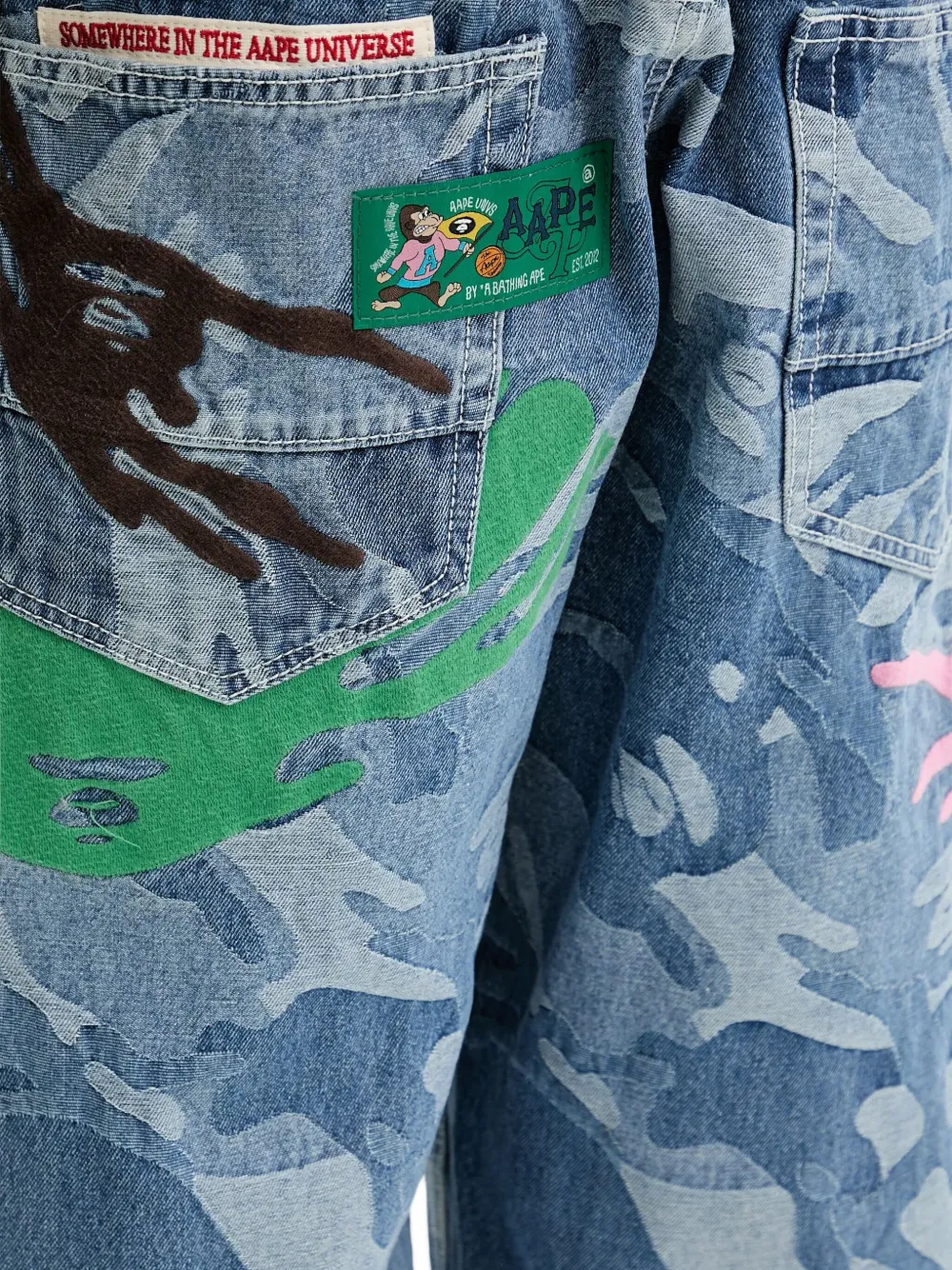 AAPE BY *A BATHING APE camouflage-print hand-detail jeans Blauw