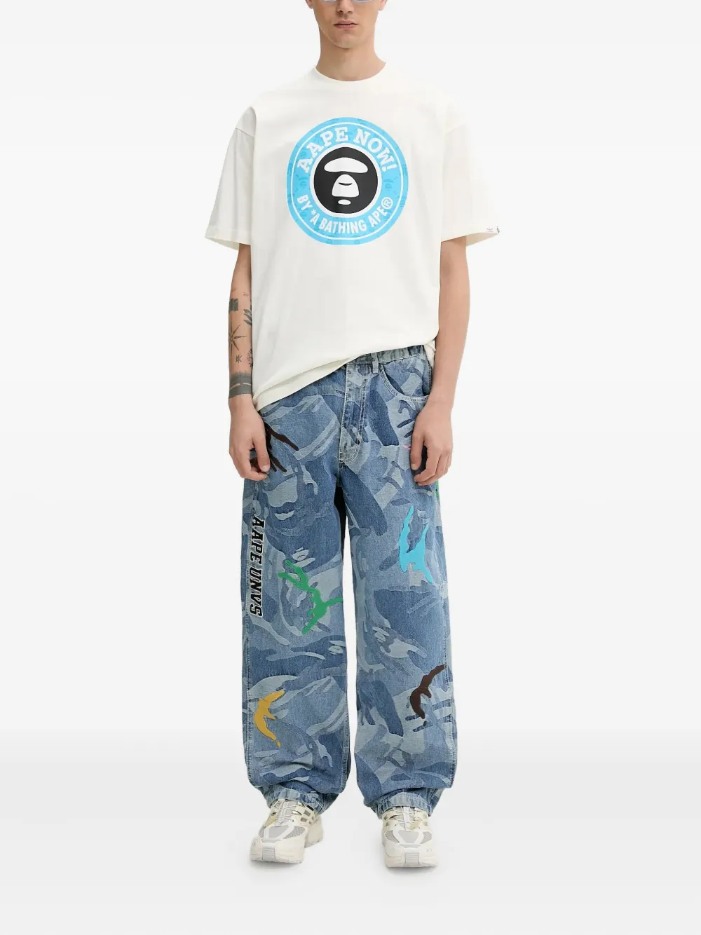 AAPE BY *A BATHING APE camouflage-print hand-detail jeans Blauw