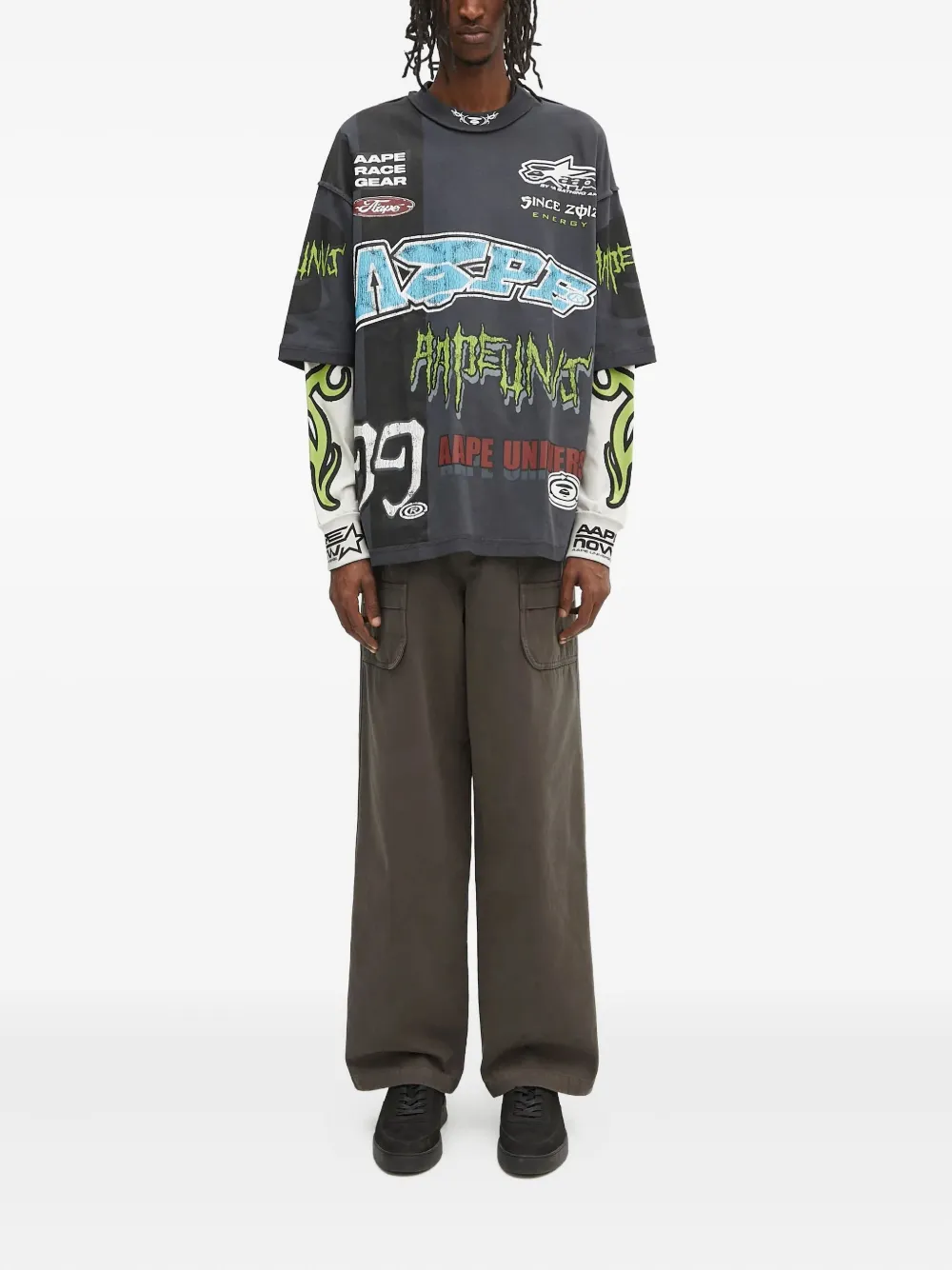 AAPE BY *A BATHING APE graphic-print long-sleeve T-shirt Grijs