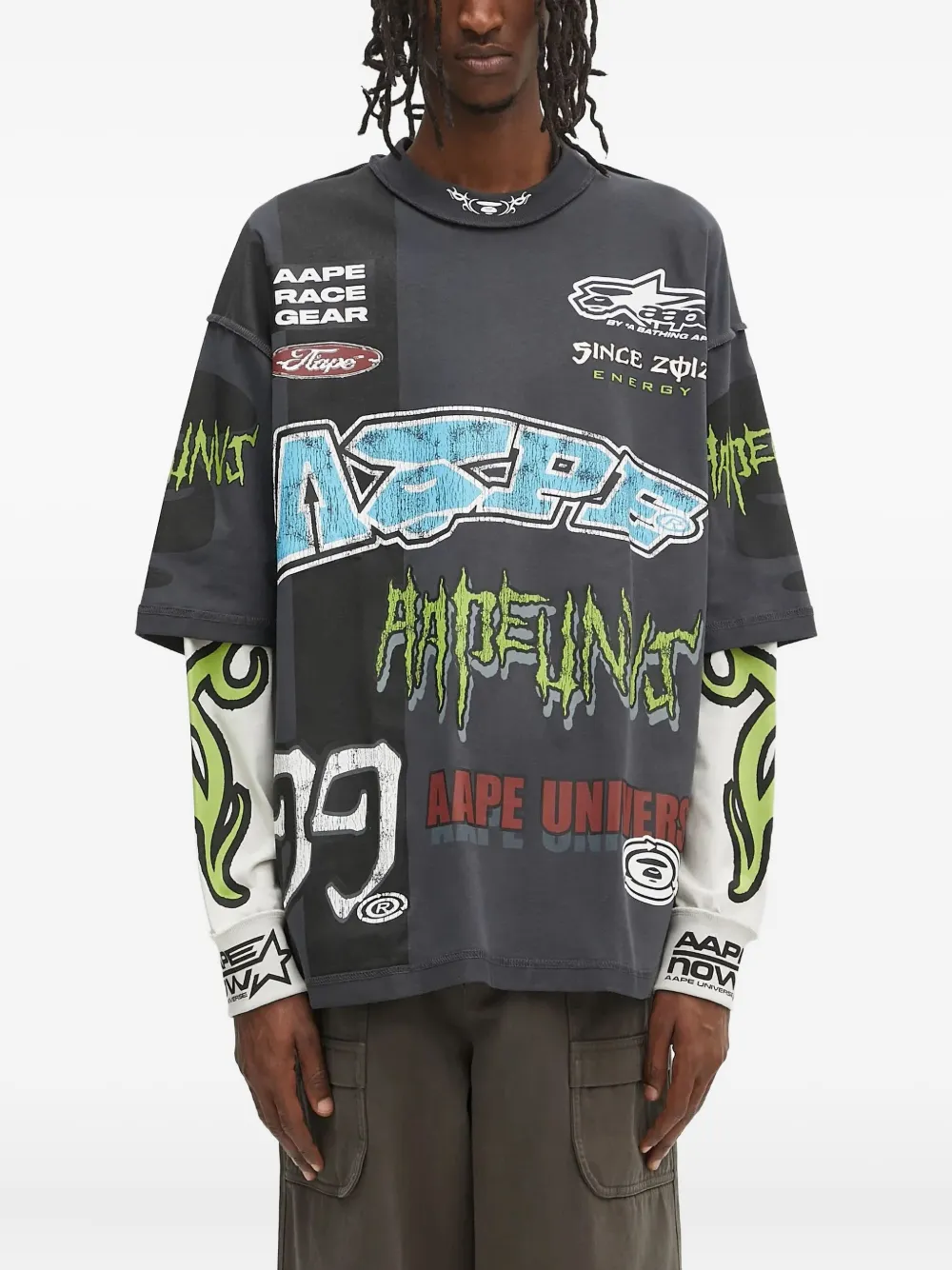AAPE BY *A BATHING APE graphic-print long-sleeve T-shirt Grijs