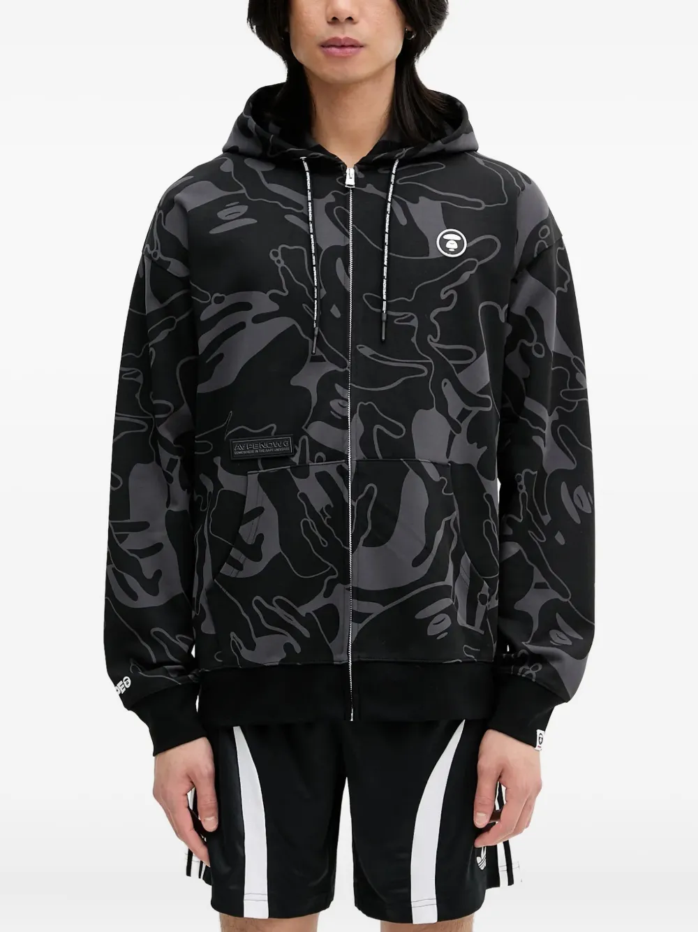 AAPE BY *A BATHING APE hand-print zip-up hoodie Zwart