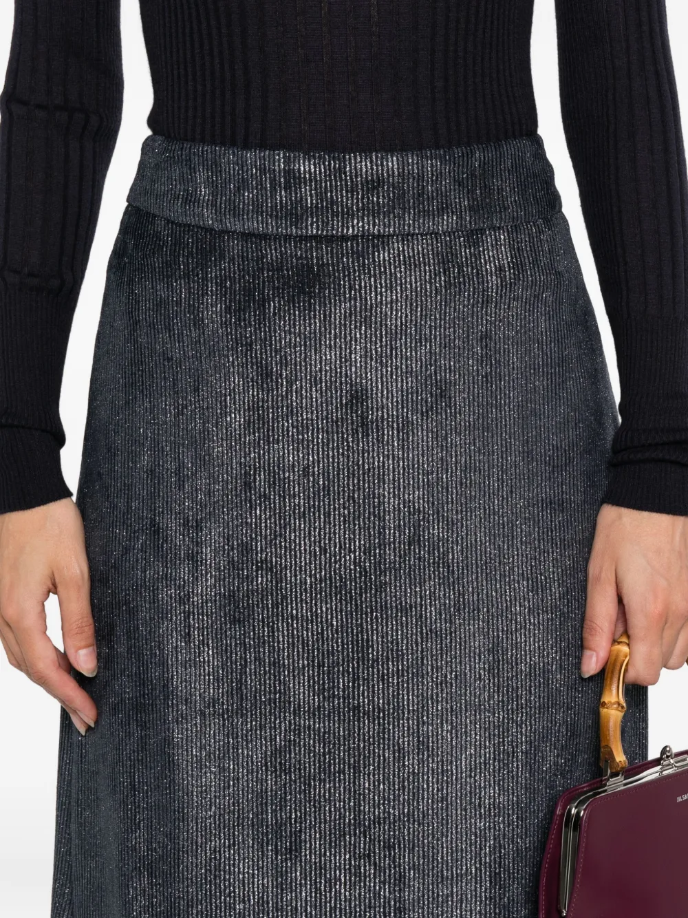 Peserico metallic ribbed midi skirt Blauw
