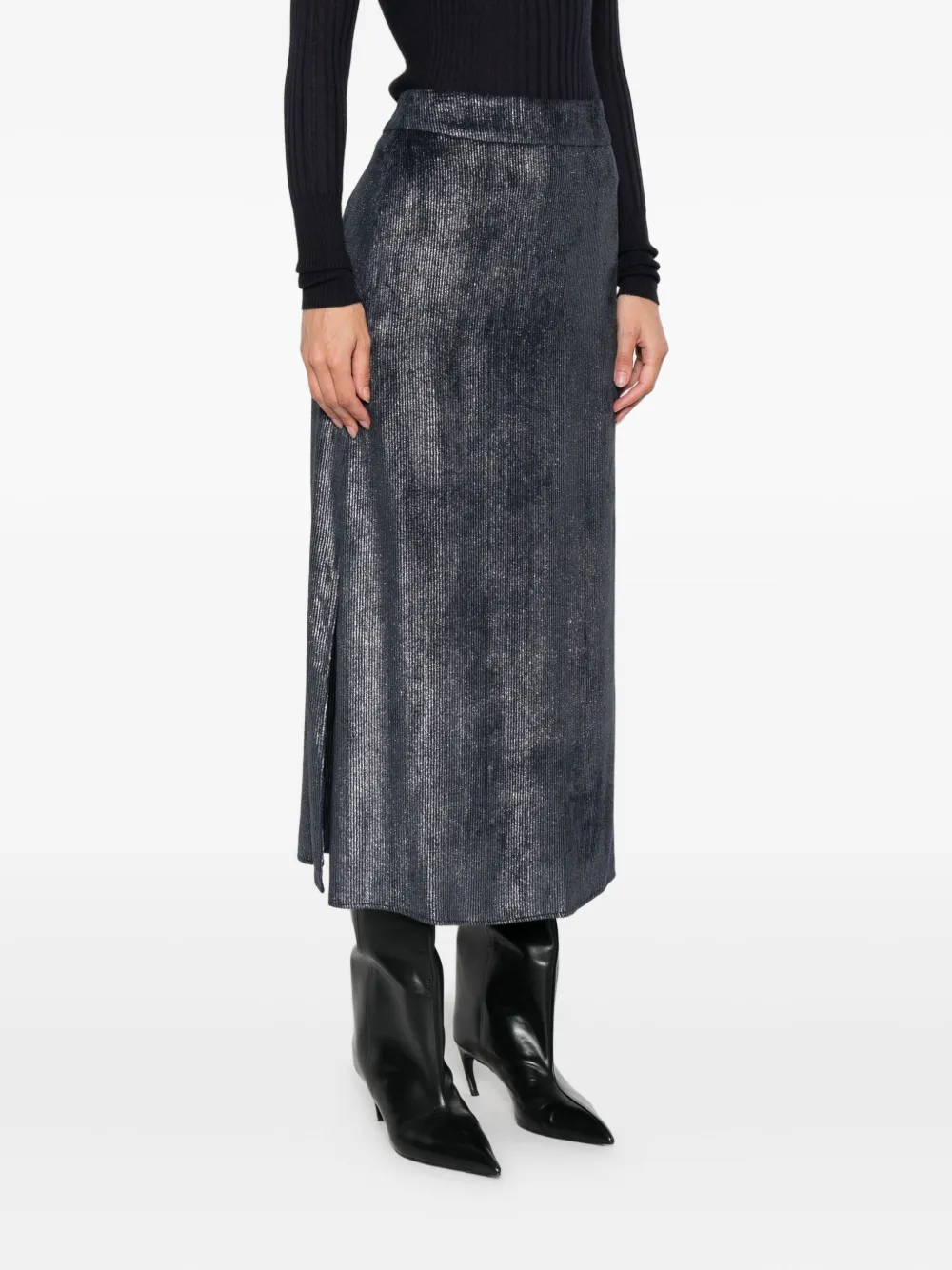 Peserico metallic ribbed midi skirt Blauw