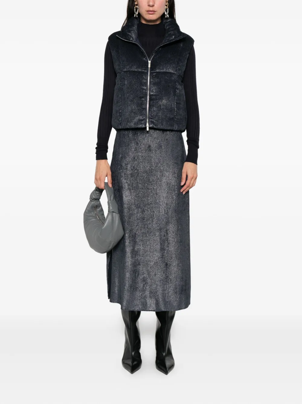 Peserico metallic ribbed midi skirt Blauw
