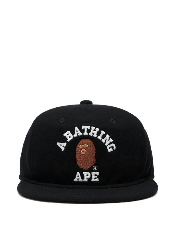 A BATHING APE MR. BATHING APE 黒 ウールキャップ A BATHING APE® x New Era レザーキャップ | ブラック | FARFETCH JP