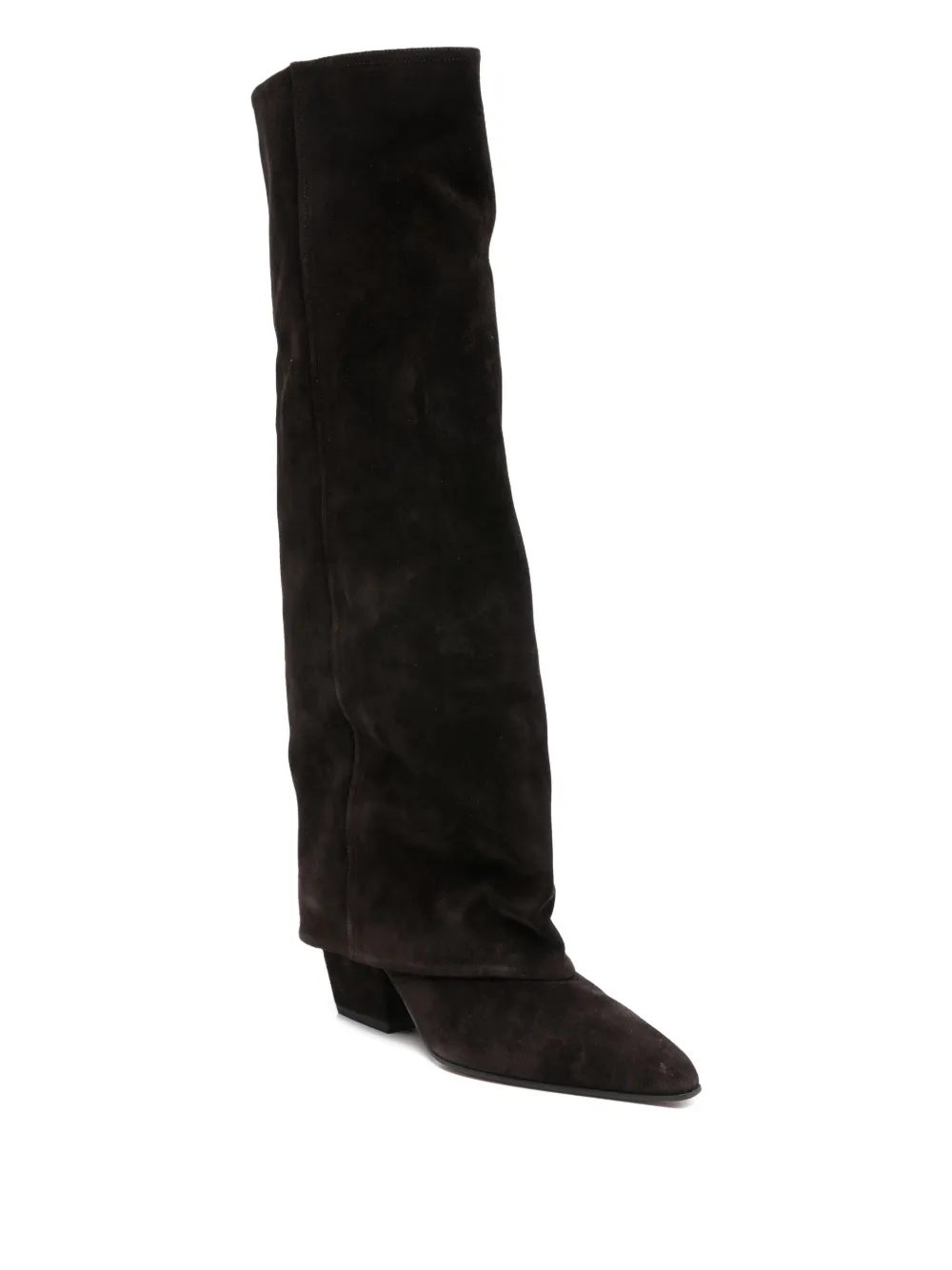 Paris Texas Jane Folded Suede Knee Boots In Brown