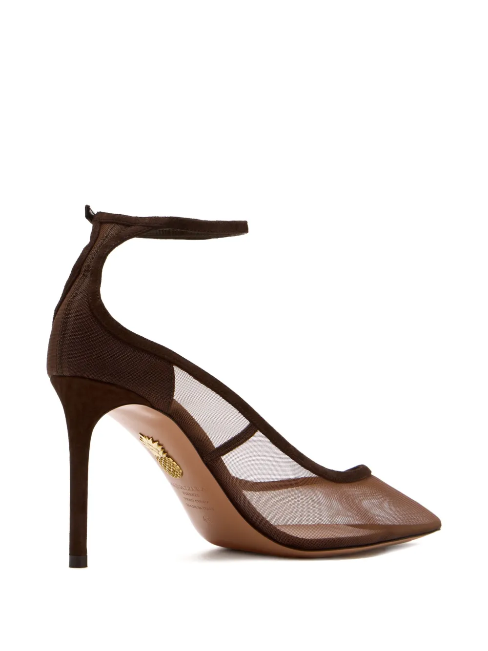 Aquazzura 85mm Love Affair ankle-strap mesh pumps Brown