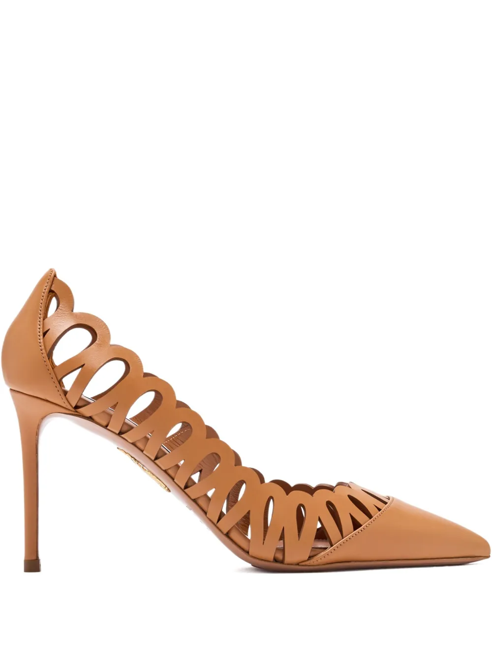 Aquazzura 85mm Peep scalloped-cut pumps Brown