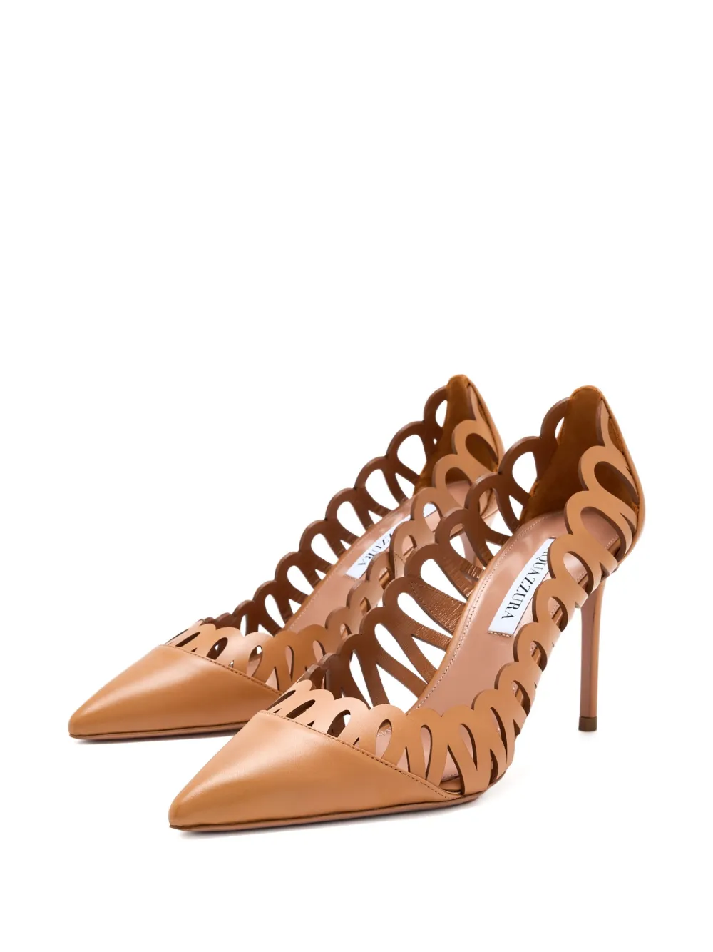 Aquazzura 85mm Peep scalloped-cut pumps Brown