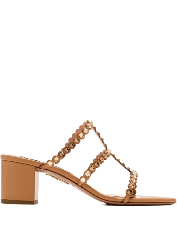 Aquazzura 50mm Tequila Crystal-embellished Block-heel Sandals in Brown