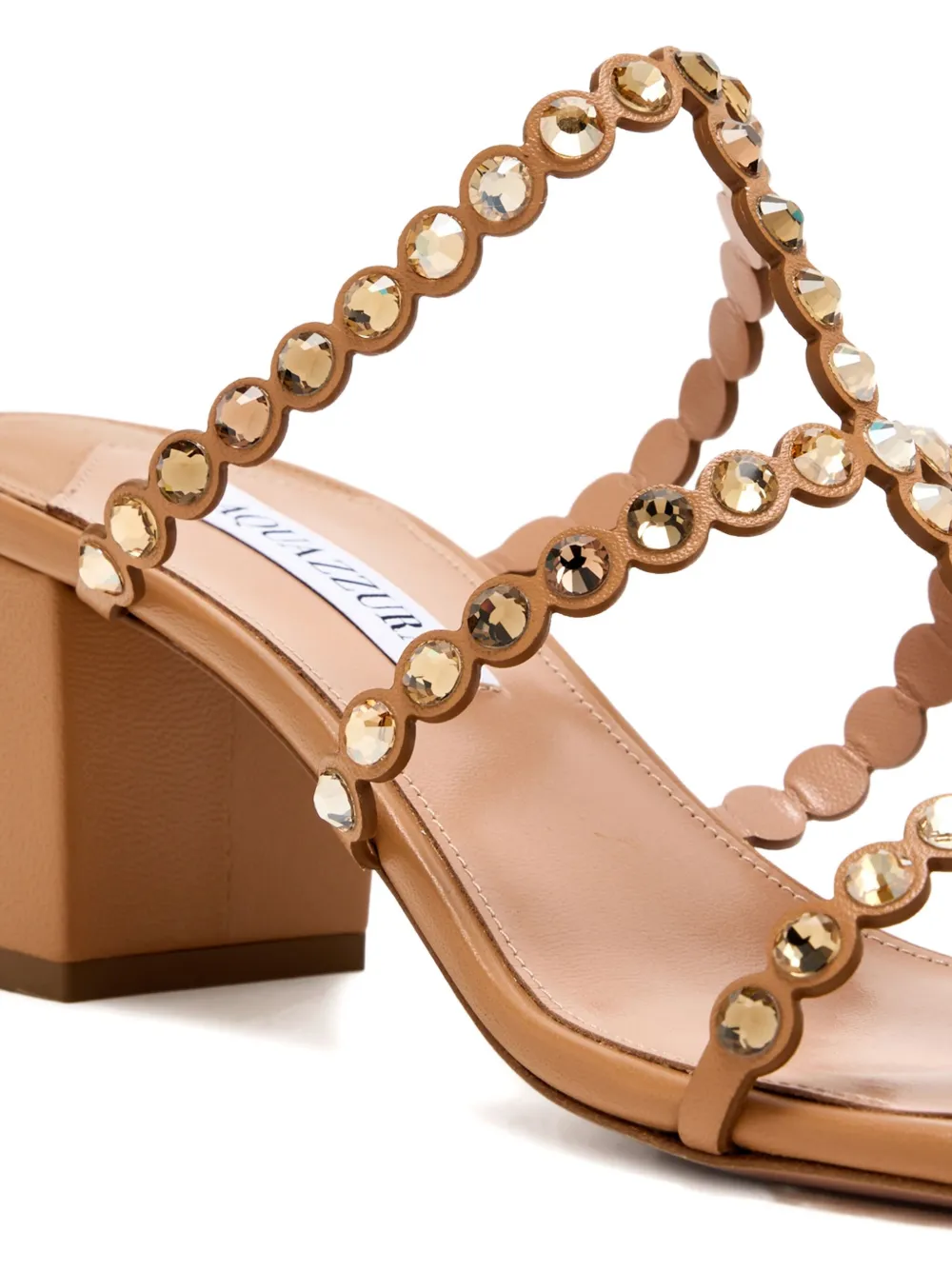 Aquazzura 50mm Tequila crystal-embellished block-heel sandals Brown