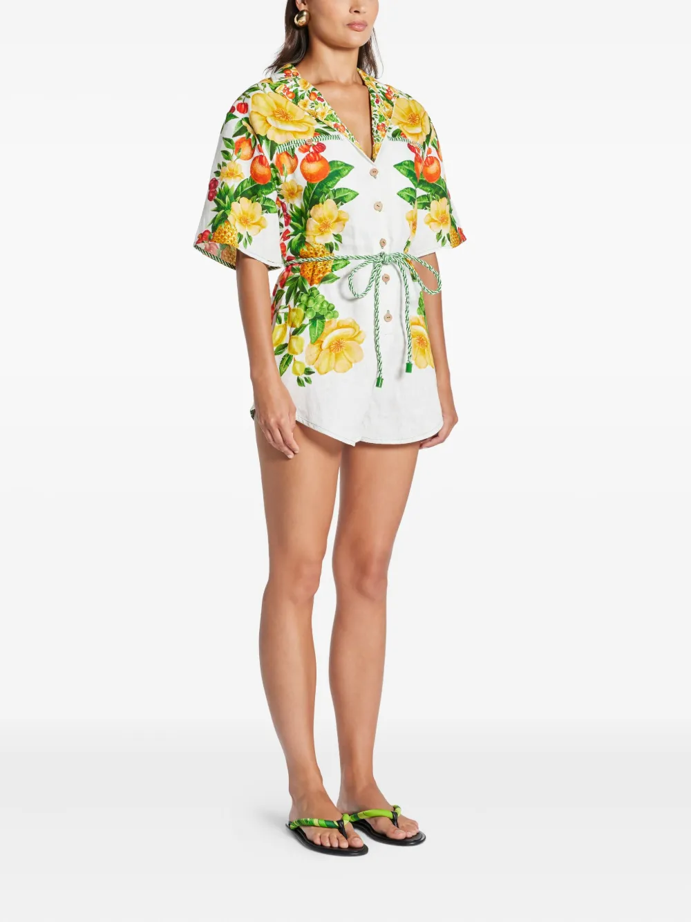 Farm Rio Floral-print Belted Jumpsuit In White