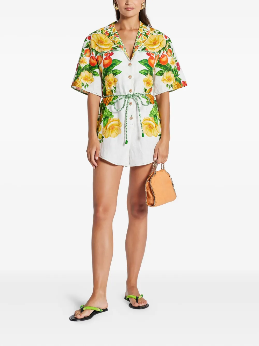Farm Rio Floral-print Belted Jumpsuit In White