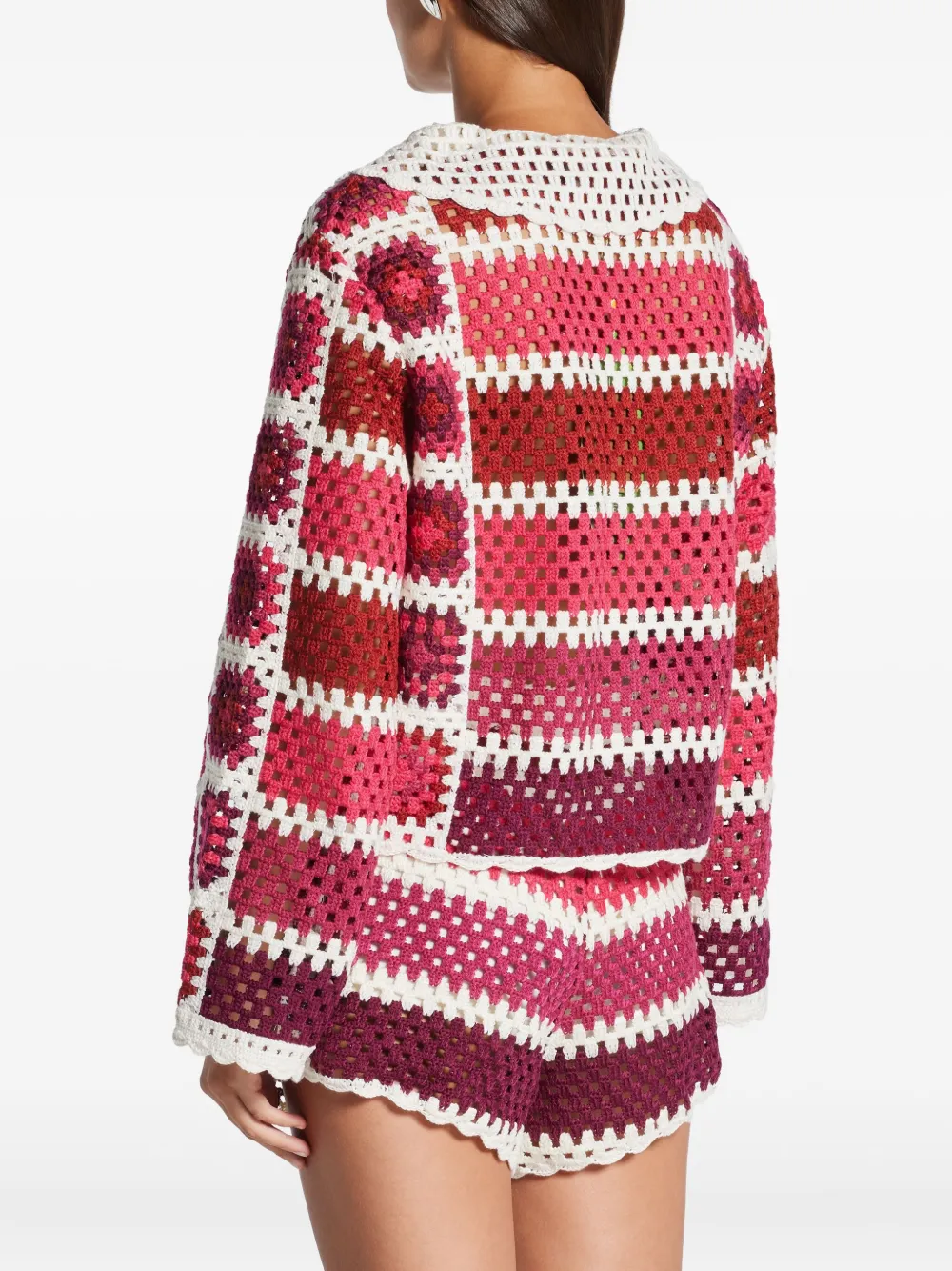 Farm Rio Colorful Crochet Tiles Shirt In Multi In Red