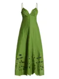 FARM Rio leaf-applique linen midi dress - Green