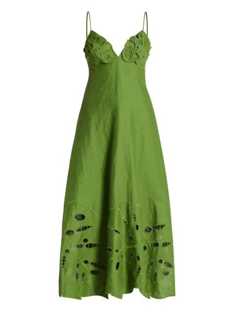 FARM Rio leaf-applique linen midi dress