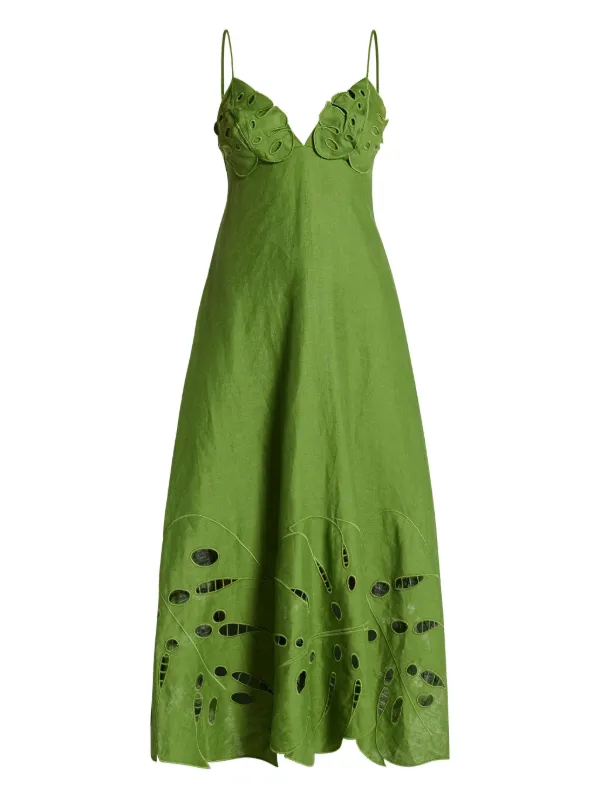 slim fit dress slacks Twigs And Leaves Embroidered Shimmery Green Tulle Dress by Tony Ward –  Elilhaam main image 1