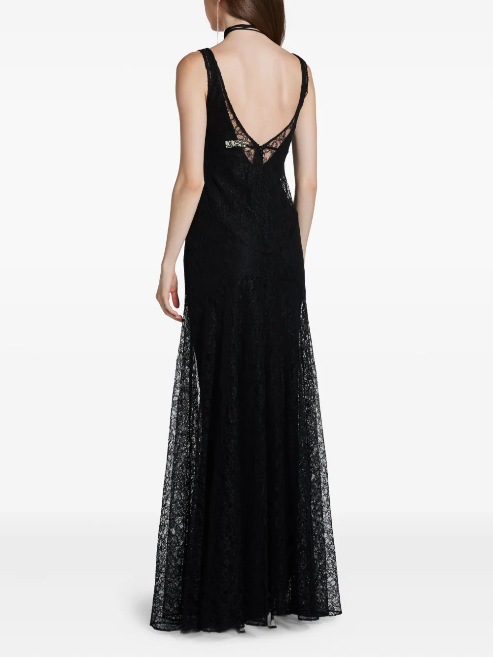 De La Vali Jurk met V-hals en kant Zwart